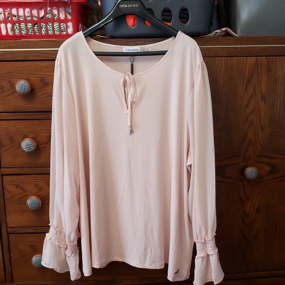 Calvin Klein Light Pink Blouse with Tie Neck